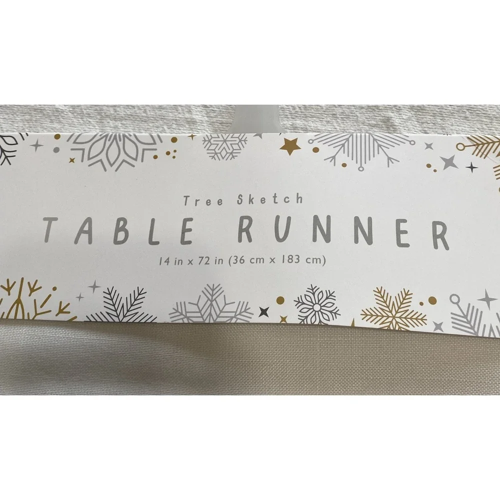 Holiday Tree‎ Sketch Table Runner 14x72 Embroidered Christmas Red Green White